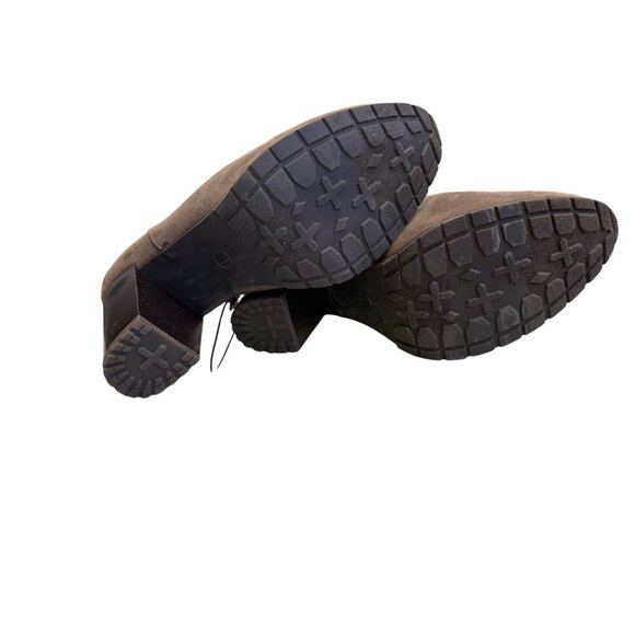 Brown Faux Suede Ankle Boots With Chunky Heel & Side Zipper - Picture 4 of 6